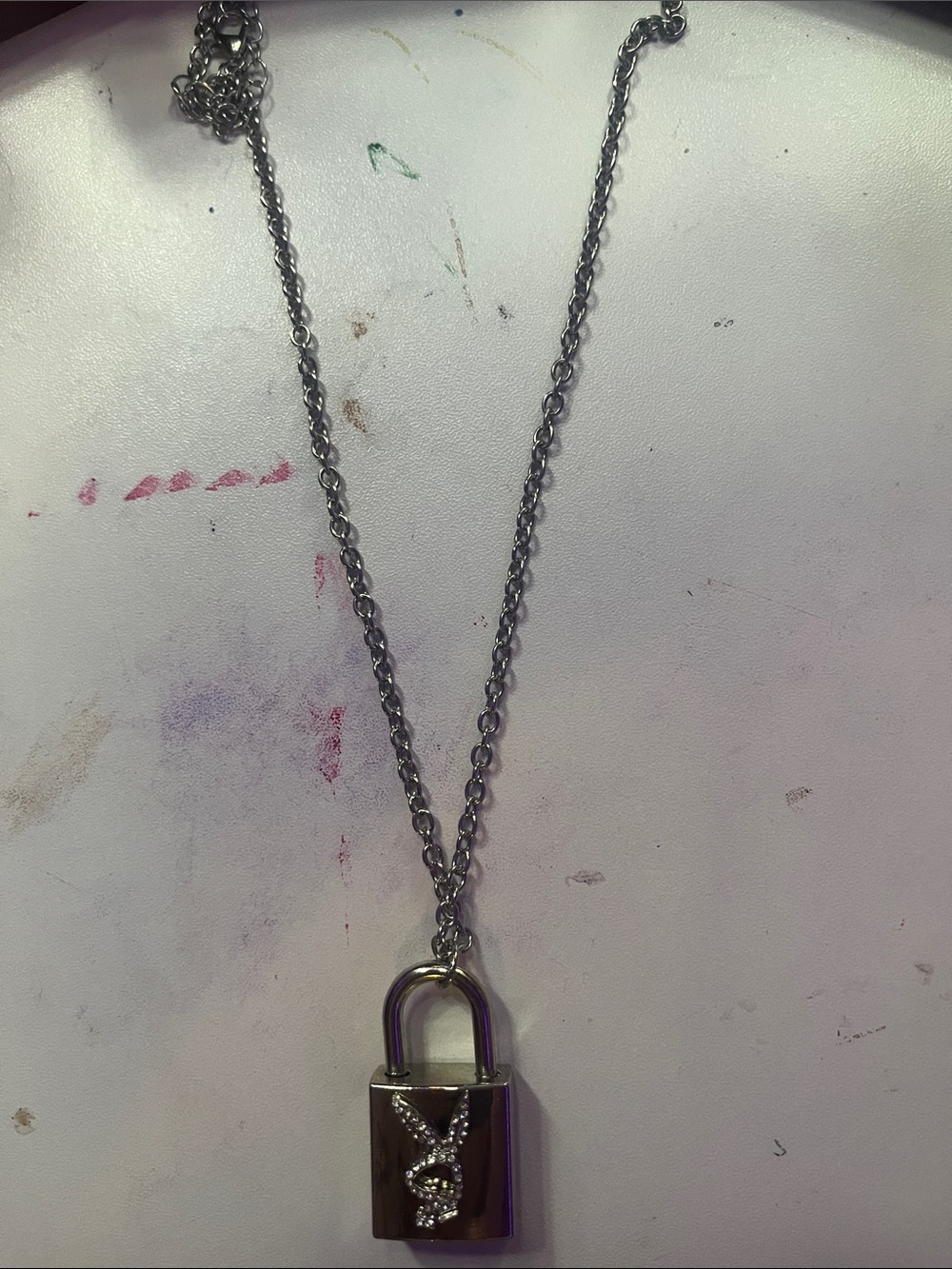 Silver PLAYBOY Padlock Pendant Necklace